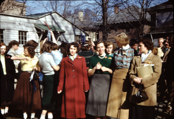 Female Students Outside Engineering Building
